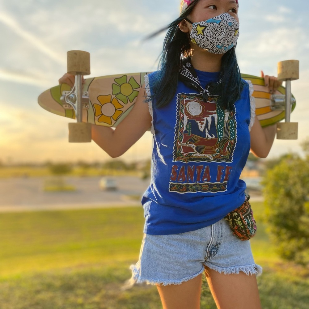 vintage up-cycled sleeveless tee with ruffles